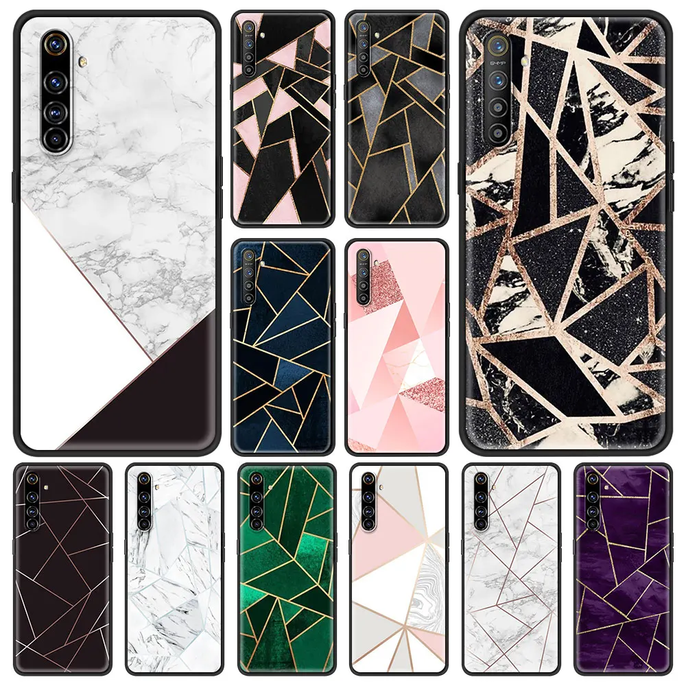 

Модный противоударный чехол с геометрическим рисунком мрамора для Oppo A53 A52 A9 2020, черный чехол для Realme 8 7 6 Pro C3 C21, силиконовый чехол для телефон...