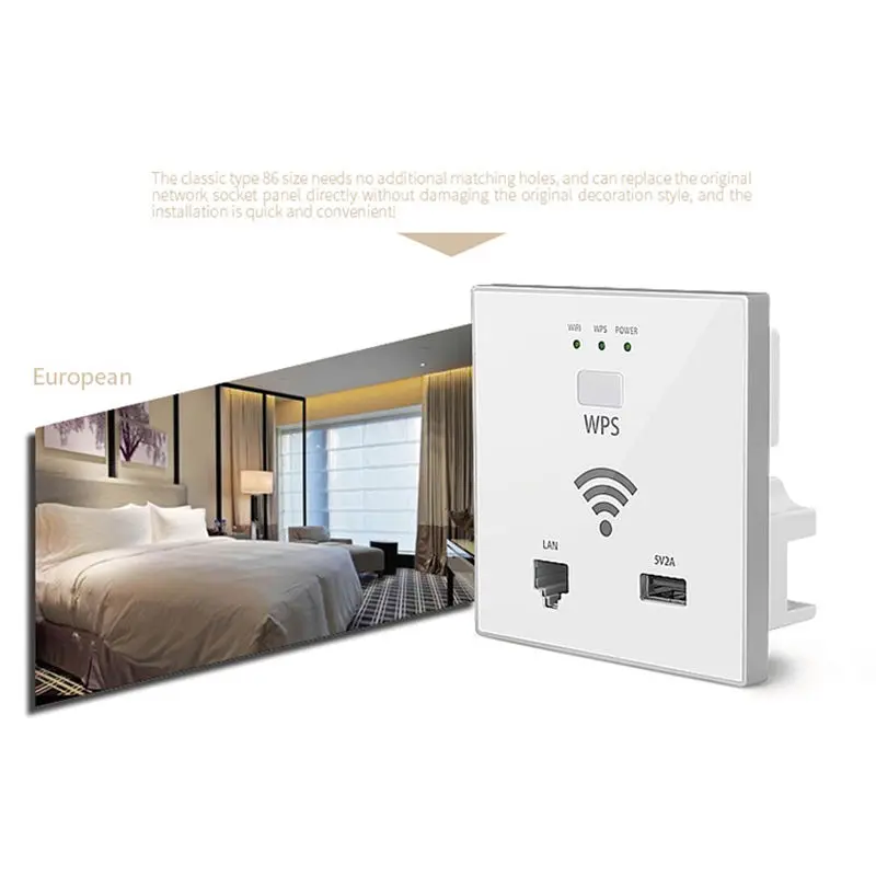 Настенный Wifi роутер 300 Мбит/с точка доступа Беспроводная розетка Ap с Rj45 Usb Wps