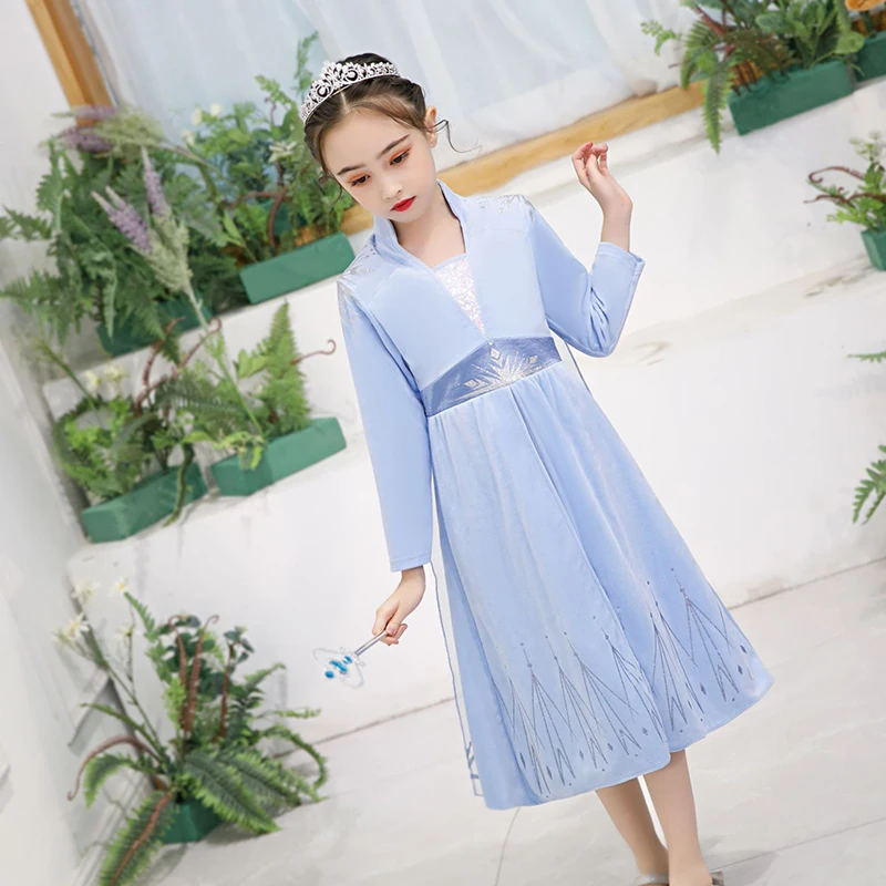 Платье принцессы с длинным рукавом для девочек изящный костюм из фильма Эльза
