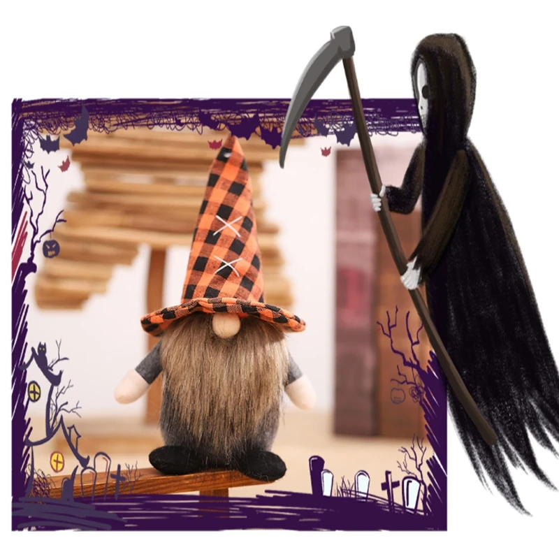 

M89A Halloween Gnome Standing Swedish Tomte Scandinavian Nisse Handmade Farmhouse Kitchen Tiered Tray Decorations