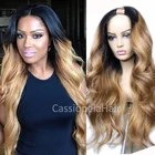 Темные корни эффектом деграде (переход от темного к светлые волосы Тело Волна Кружева передние человеческие волосы парик для Для женщин Цвет 27 # эффектом деграде (переход от темного к бразильские волнистые волосы U образный парик 28 дюймов 200% плотность