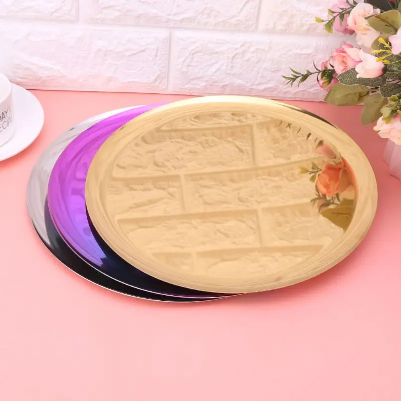 

Stainless Steel Round Storage Tray Plate Gradient Serving Dish For Jewelry Fruit Cupcake Organizer 11inch LX9C