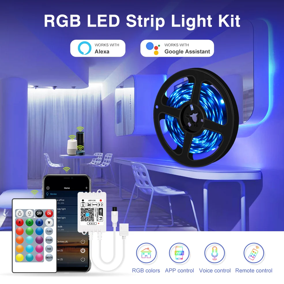 

RGB LED Strip Light SMD2835 5050 5M 10M 15M 20M LED Tape DC12V Ribbon Diode LED Lights Strip Lamp with WiFi IR Remote Control