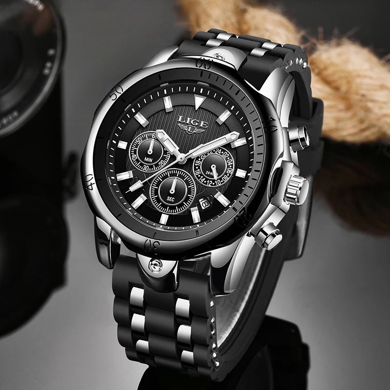 

Часы наручные LIGE Мужские кварцевые с хронографом, брендовые Роскошные водонепроницаемые повседневные спортивные, в деловом стиле, 2021