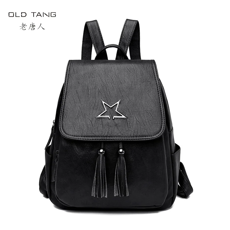 Старый Тан элегантный ретро рюкзак из натуральной кожи женские школьные рюкзаки