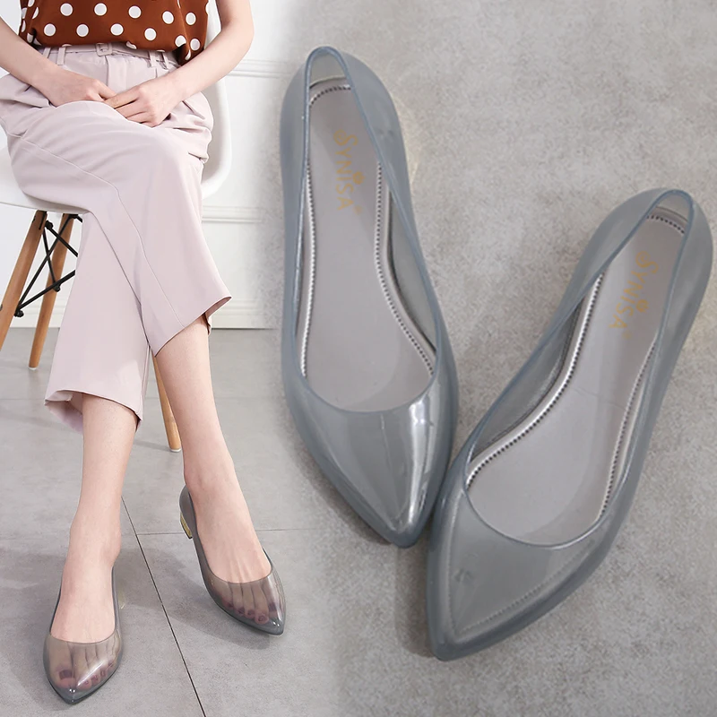 

2021 summer new pointed shallow mouth jelly women's shoes fashion plastic sandals shallow mouth non-slip flat shoes