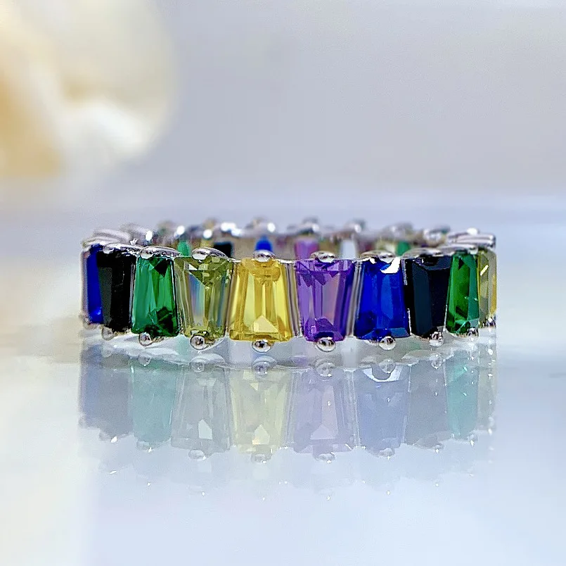 

Solid 925 Silver Irregular Ring Multi-color Full Diamond Ring Luxury Party Engagement Jewelry For Women 2021 New