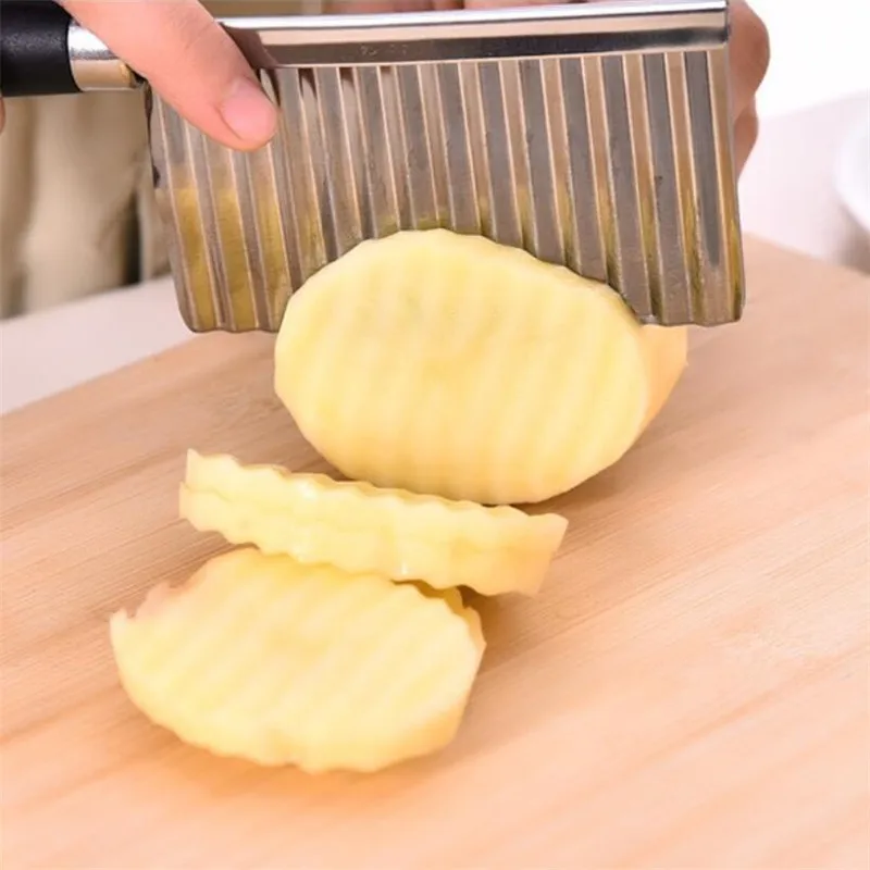 

Multifunctional Potato Wavy Edged Knife Stainless Steel Kitchen Gadget Vegetable Fruit Cutting Peeler Cooking French Fry Maker