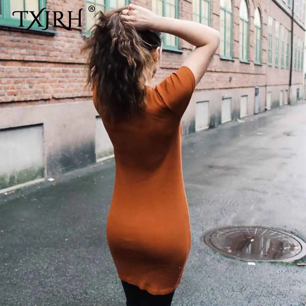 TXJRH сексуальное высокоэластичное тонкое облегающее мини вязаное платье