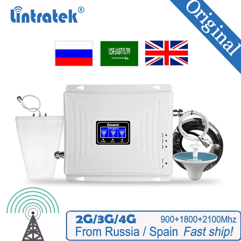 Lintratek Усилитель сотового сигнала 900 1800 2100 GSM трехдиапазонный усилитель