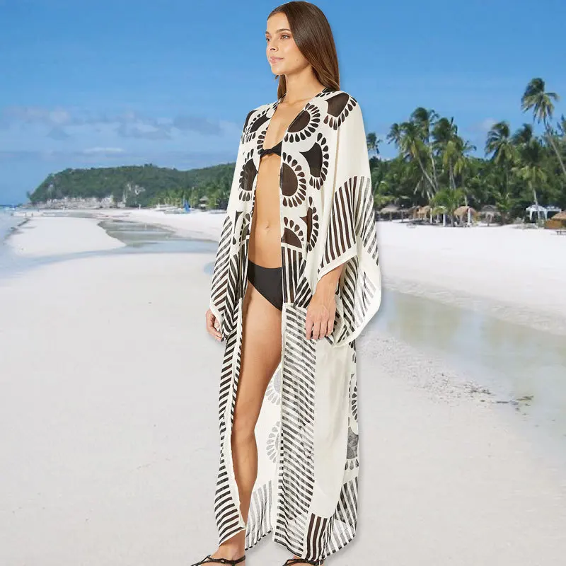 Chiffon Beach Cover up Tunics for Long Kaftan Bikini Robe de Plage Sarong Swimsuit | Женская одежда