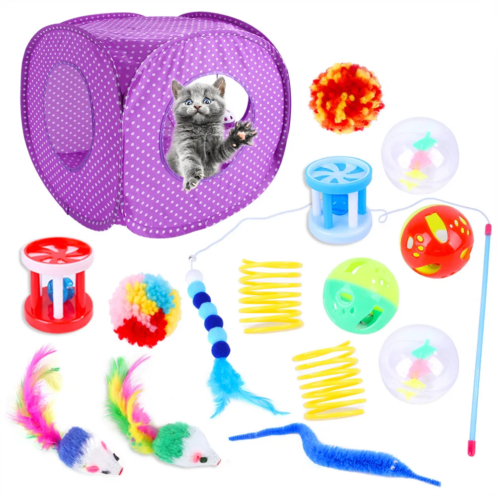 

Pet Cat Toy Set 15PC Tease Cat Stick Feather Mouse Fishing Rod Combination Toy Cat Tent Various Combinations of Pet Toys