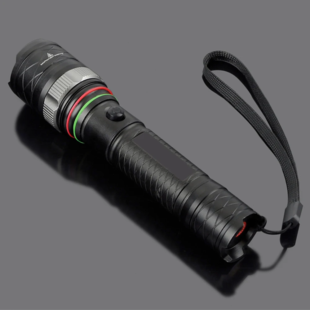 

1873-T6 Rotating zoom waterproof torch light with hand strap flashlight
