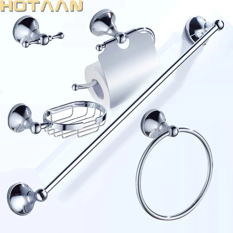 Free shipping Brass Bathroom Accessories Set Robe hook Paper Holder Towel Bar Soap basket bathroom sets chrome HT-13500-C-5 |