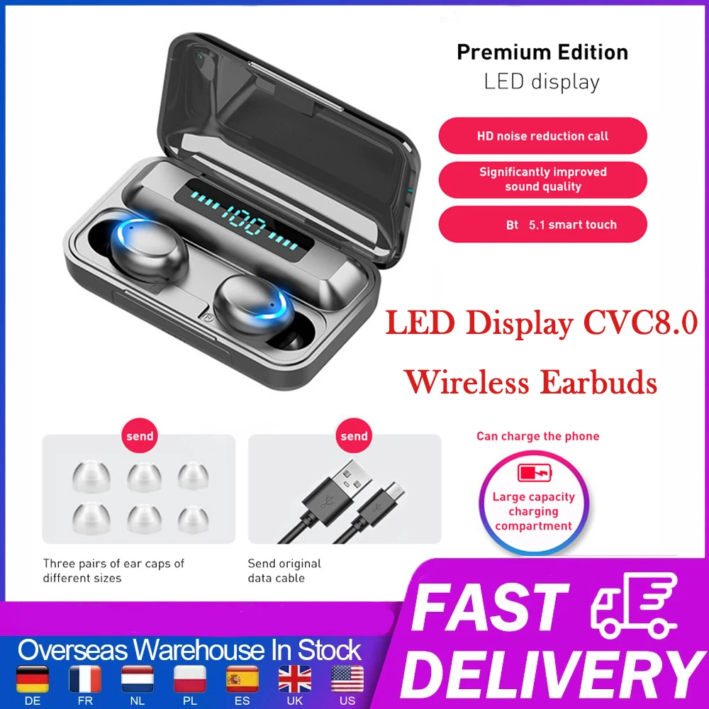 

Wireless Earbuds With Digital Intelligence LED Display CVC8.0 Noise Cancelling Bluetooth-Compatible 5.1 Earphones Built-In Mic
