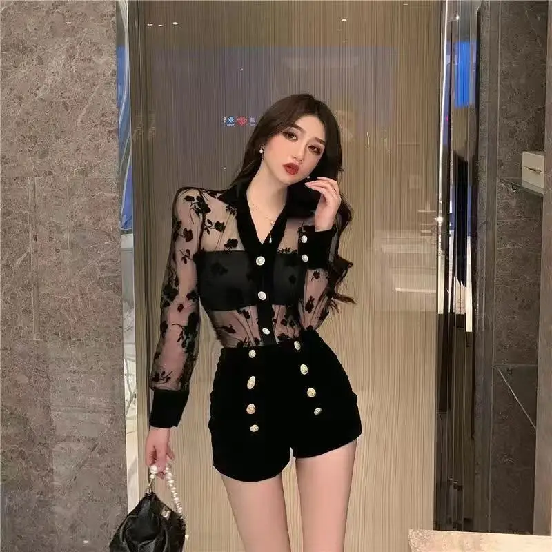 

2021 New Women's Tops Shirts Long-Sleeved Inner Design Sexy Nightclub Perspective Bottoming Tops Hipster