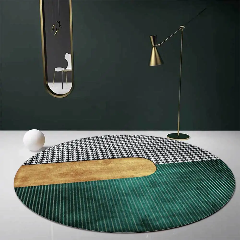 

Fashion Houndstooth Stitching Living Room Bedroom Hanging Basket Chair Round Mat Carpet Custom