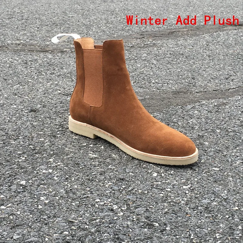 303 WINTER PLUSH Yomior/Мужская обувь из натуральной кожи в британском стиле; сезон весна-зима; теплые плюшевые ботильоны с острым носком; модельные Свадебные рабочие ботинки «Челси» - Color: 303 WINTER PLUSH