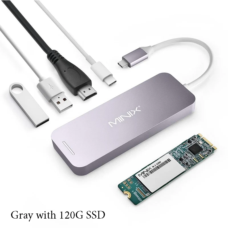 Gray with 120G SSD MINIX NEO C-S2 usb-концентратор USB-C многопортовый Накопитель SSD Тип C концентратор HDMI USB 3,0 120G/240G высокоскоростной передачи все в одном для MacBook - Цвет: Gray with 120G SSD