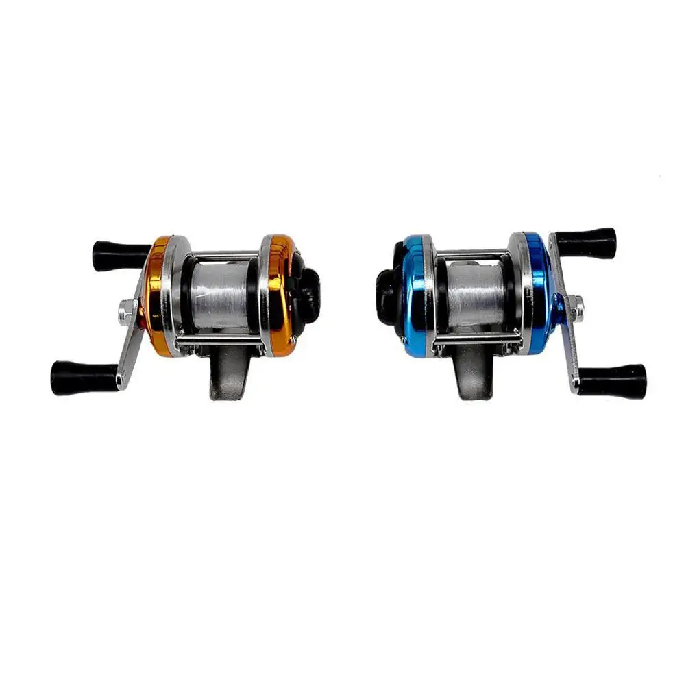 

Mini Winter Ice Fishing Reel Baitcasting Double Rocker Bait Casting Fishing Reel Gold Blue Smooth Handle High Braking Strength