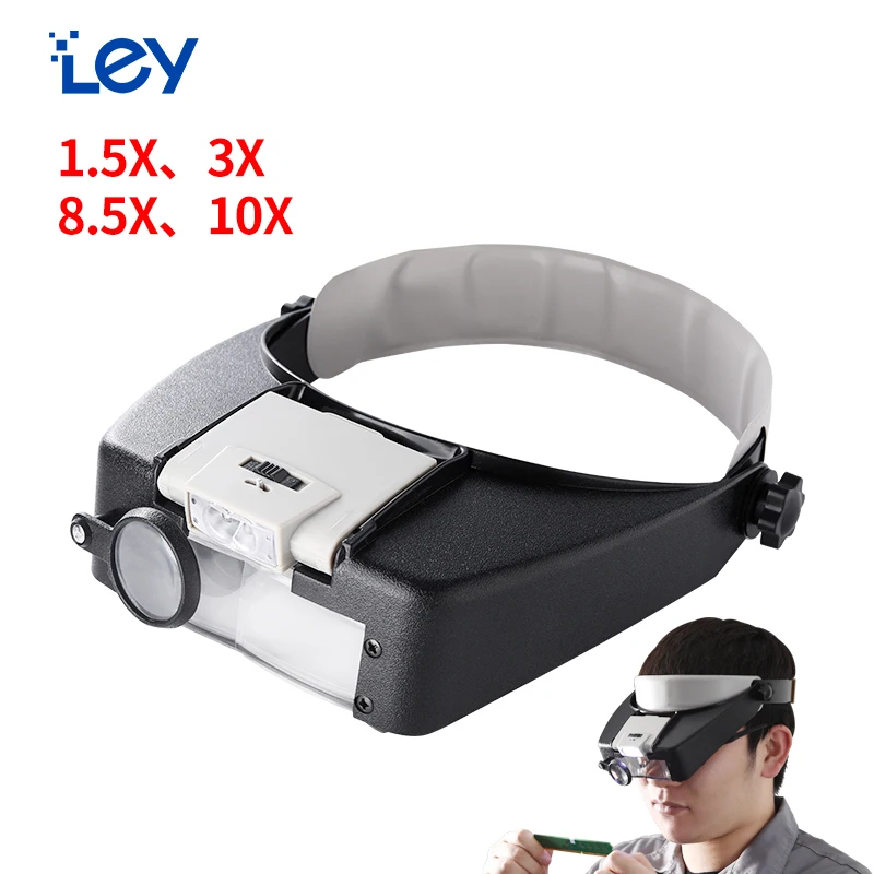 

1.5x-10x Headband Magnifying Glasses with LED Light Eye Loupe Lamp Zoom Repairing Magnifier for Mobile Phone Repair Hands Free