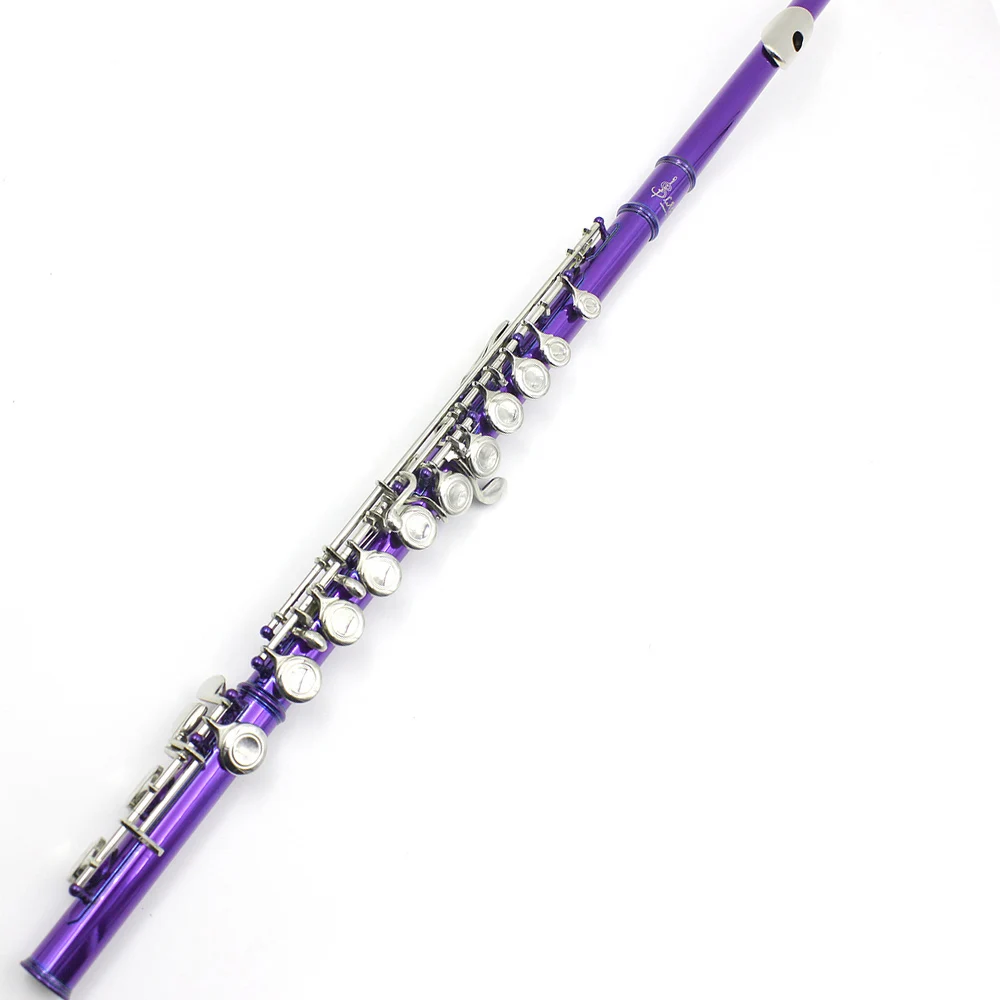 Purple 16 отверстий C Ключ Западный концертный флейта из мельхиора покрытый серебром духовой инструмент с чистящей тканью палочки перчатки мягкий чехол - Цвет: Purple