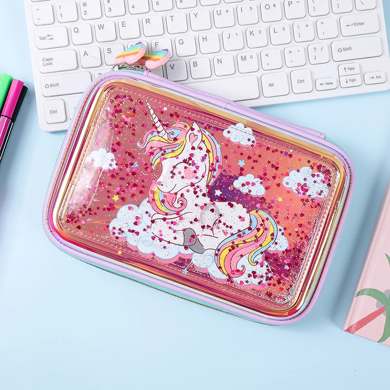 Чехол карандаш в форме единорога с зыбучим песком милый большой вместительный