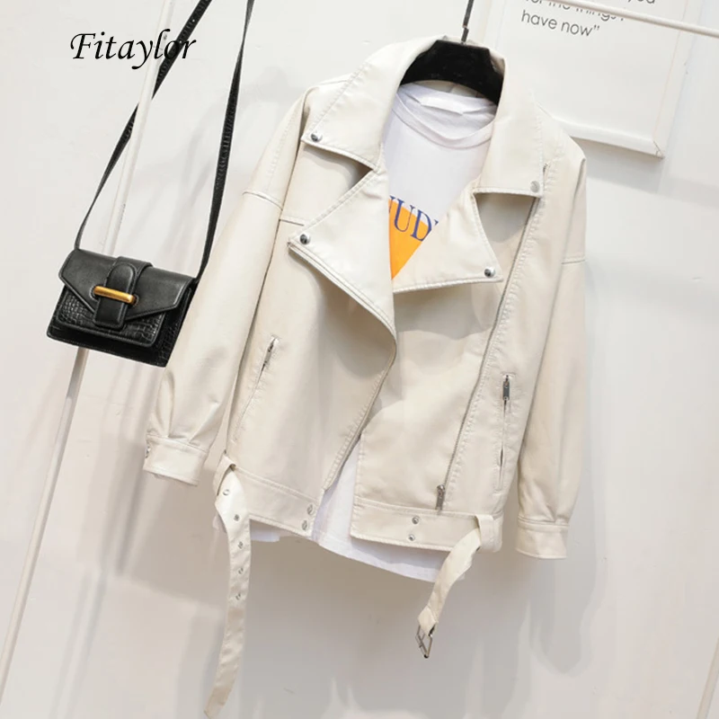 Fitaylor/Осенняя Женская куртка из искусственной мягкой кожи с отложным воротником
