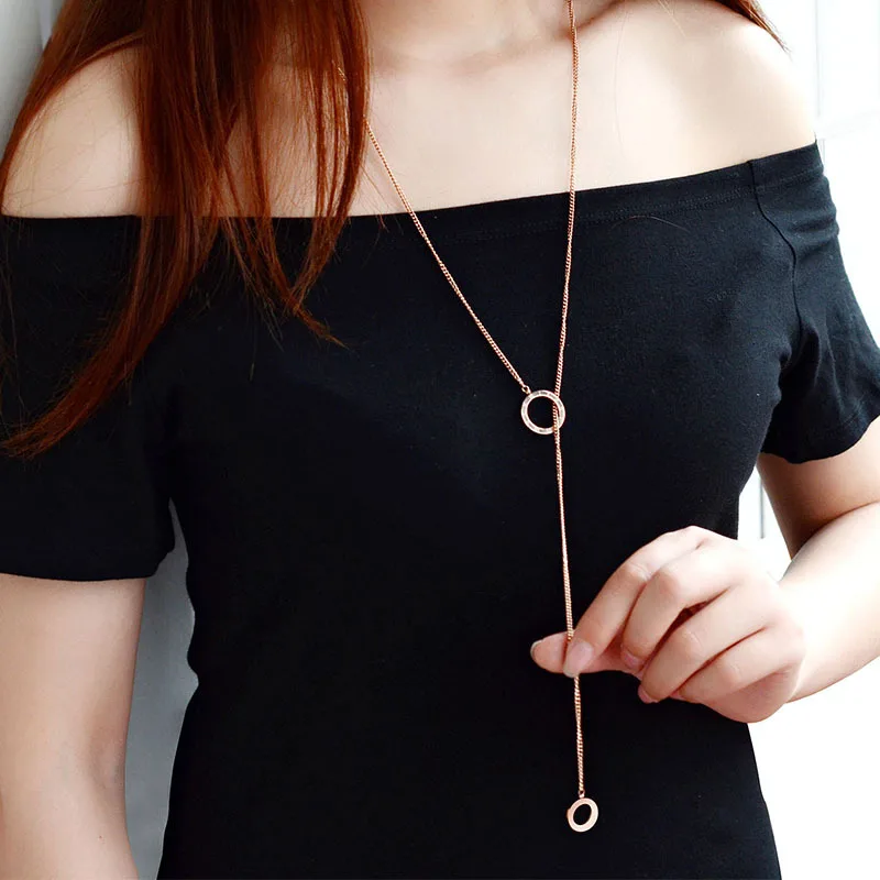 

2021 Stylish Simplicity Stainless Steel Pendant Necklace For Women Man Hollow Double Circle Choker Rose Gold Necklace Jewelry