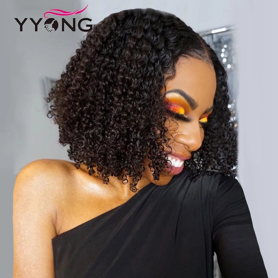 

YYong 4x4 Lace Closure Bob Wig Kinky Curly 13x4 Lace Front Human Hair Wigs Jerry Curl Short Bob Wig Natural Hairline 150%