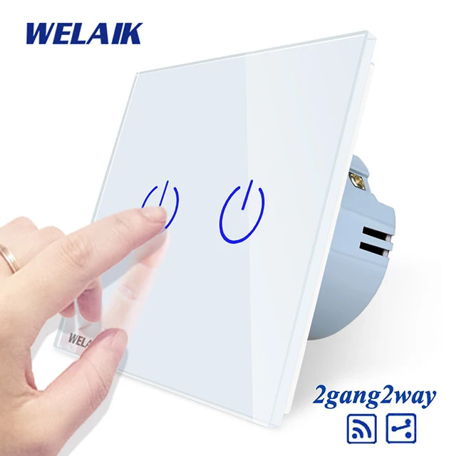 Welaik Кристалл Стекло Панель переключатель Белый настенный выключатель ЕС сенсорный выключатель Экран настенный выключатель света 2gang2way AC110~ 250 В a1924cw/b - Цвет: White Power