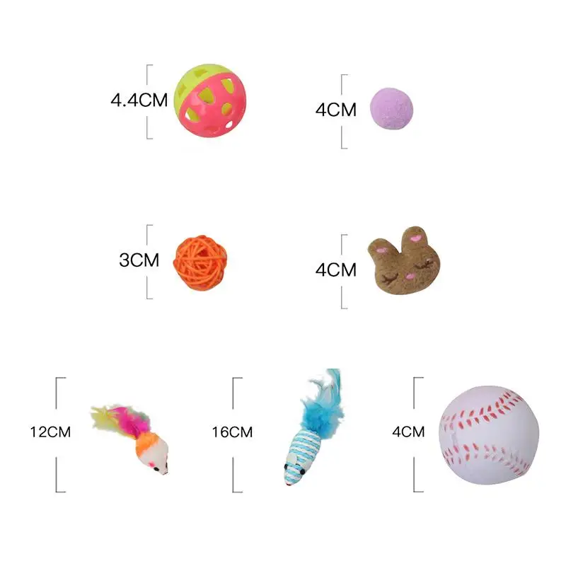 

12PCS Cat Toy Set Interactive Faux Feather Plush Kitten Toy Ball Pet Playing Toy Pet Kitten Scratching Ball Toys Cat Accessories