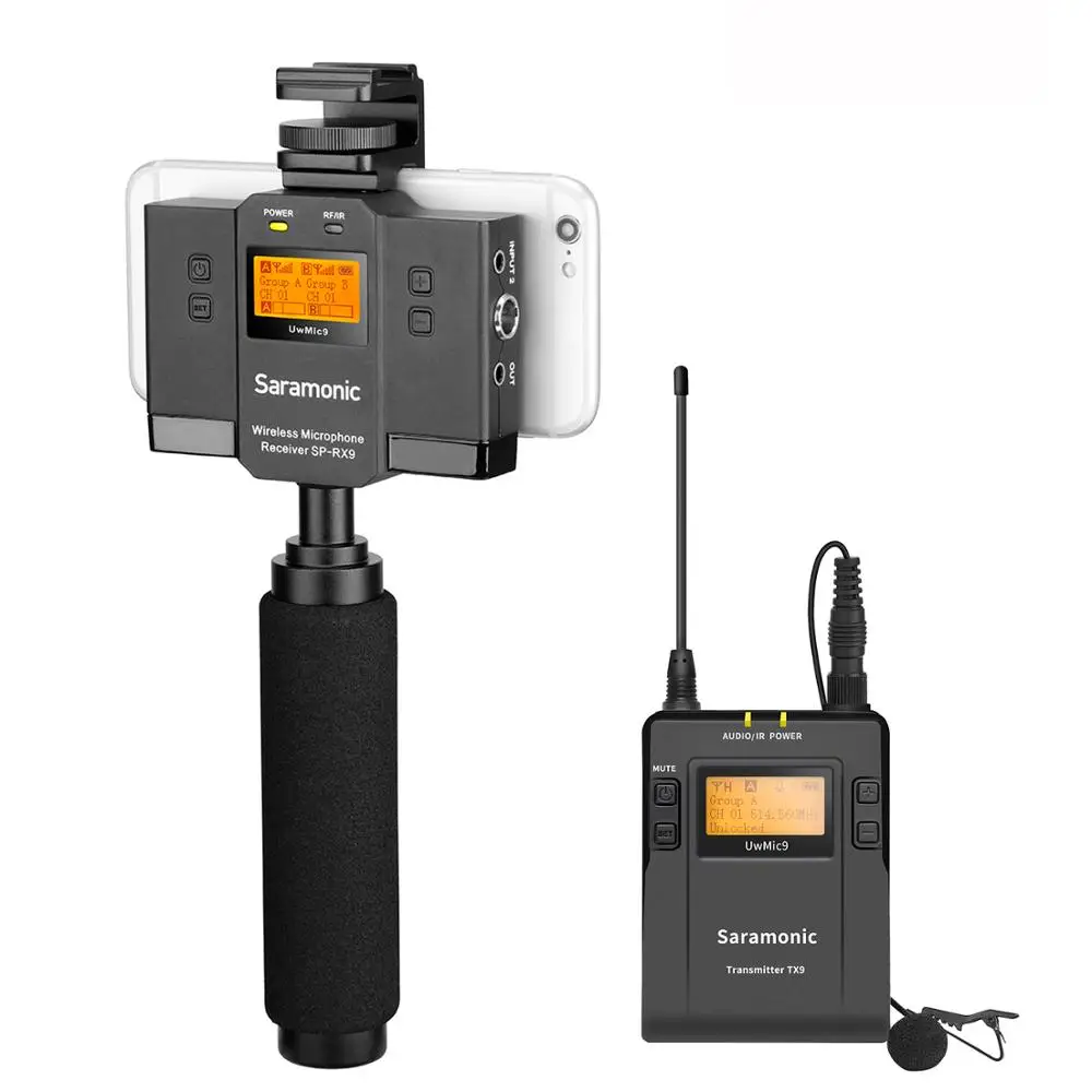 저렴한 Saramonic UWMIC9 Kit12/kit13 DSLR 카메라 용 비디오 방송 인터뷰 용 UHF Lavalier 무선 마이크 시스템 IOS Android