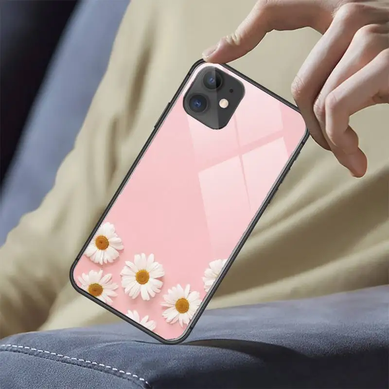 

Daisy flower painting pattern Phone Case Tempered glass For iphone 5C 6 6S 7 8 plus X XS XR 11 PRO MAX