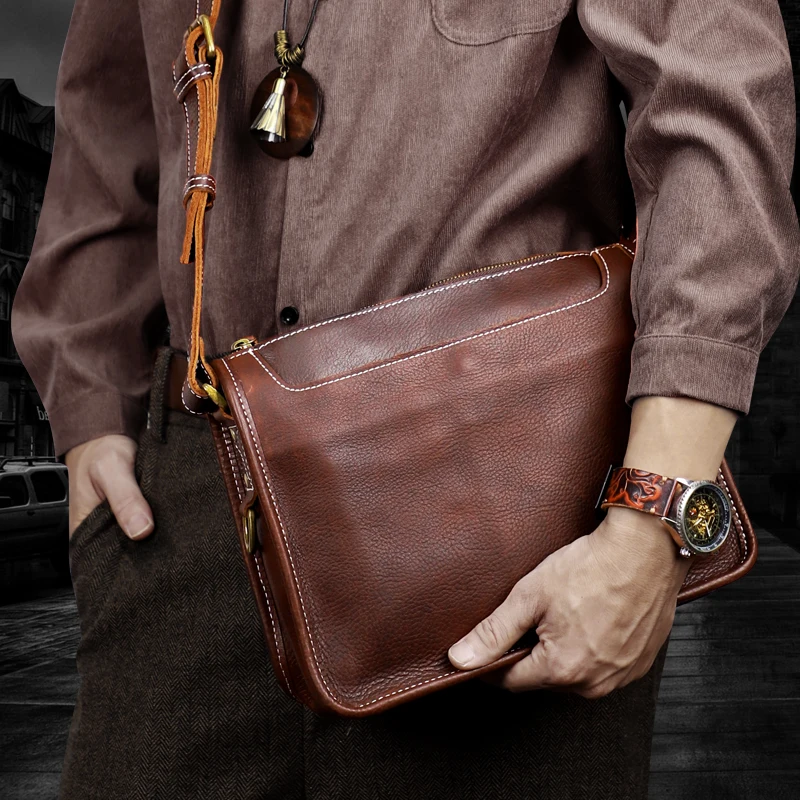 Genuine Leather Men's Shoulder Bag Crossbody Messenger Bags Portable Business Sling Bags