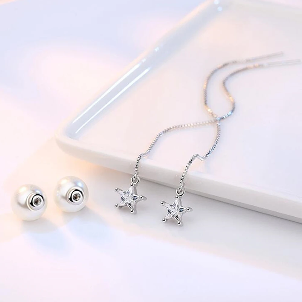 

Fashion Brand Silver Jewelry Pearl Pearl Earrings Tassel Drop Earrings Simple Exaggerated Jewelry Women's High-end Crystal