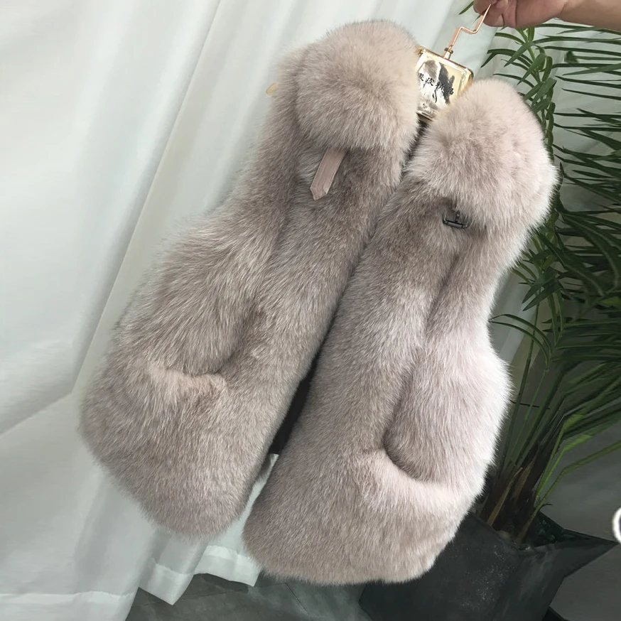 FURSARCAR 2021 Real Natrual Fox Fur Vest For Women Winter Whole Skin Waistcoat With Collar Genuine Motorcycle Leather Fur Gilet