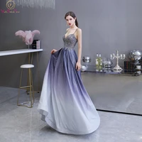 sweetheart evening dresses 2022 purple gradient lace applique rhinestone a line spaghetti strap long party prom gowns 2020