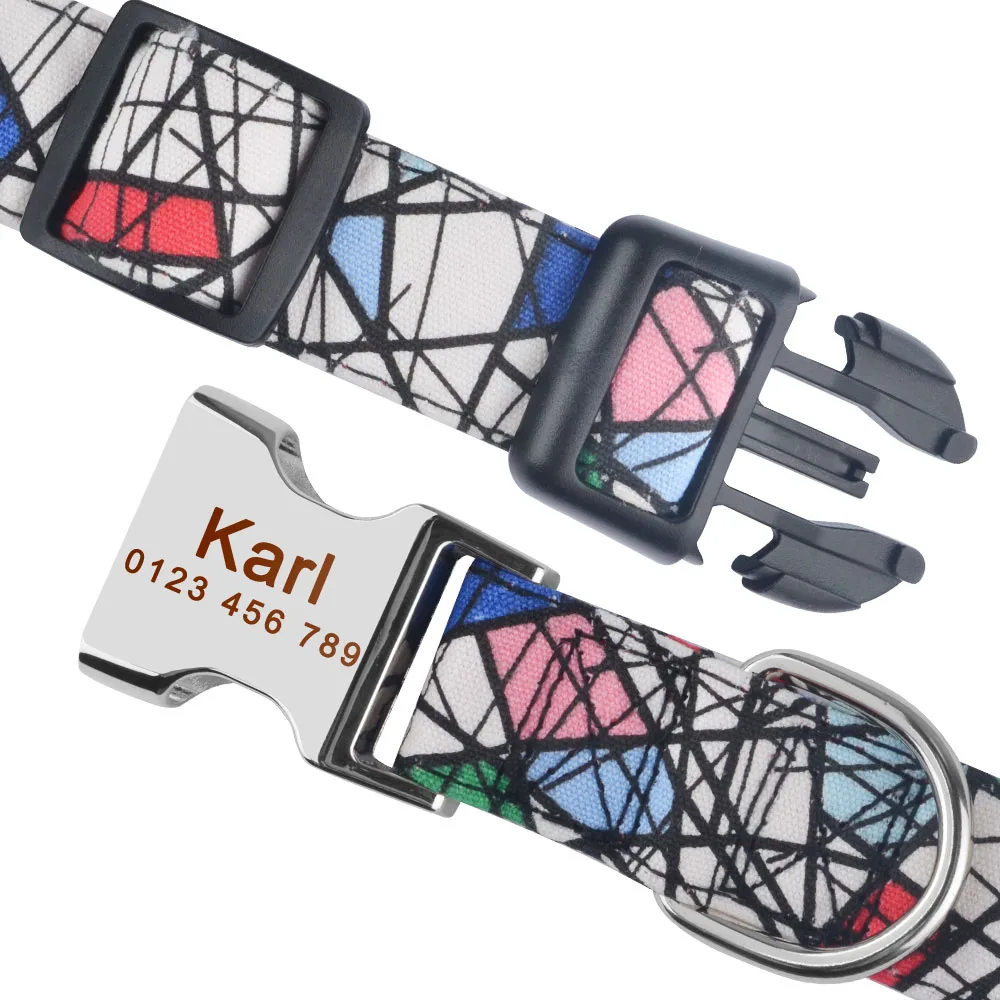 Collar personalizado de nailon para perros, productos para mascotas, peque&ntilde;os, medianos y grandes, con grabado de nombre y etiqueta de identificaci&oacute;n, 5 piezas-3