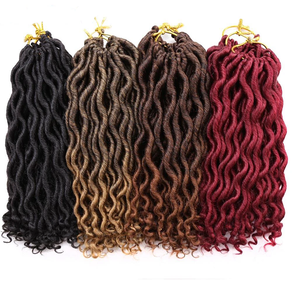

12inch Faux Locs Curly Ends Short Wavy Synthetic Hair Extensions Ombre Soft Crochet Braids For Women Afros Black