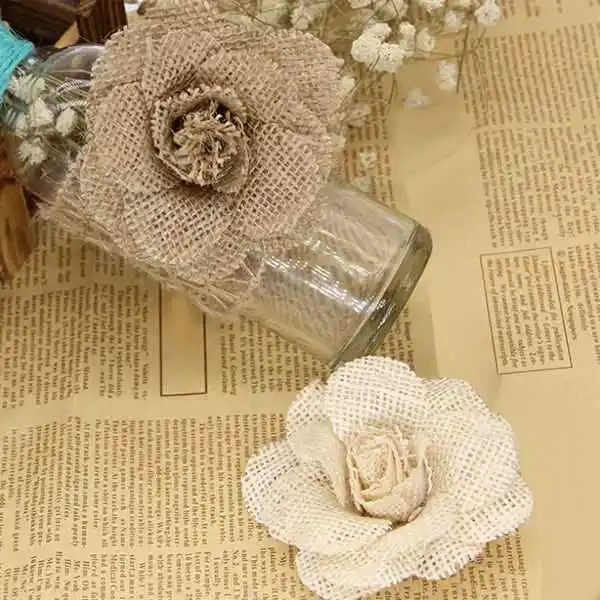 10 Pcs 9 cm Handmade Jute Hessian Burlap Flowers Rose Rustic Wedding Decoration Party DIY Supplies | Дом и сад