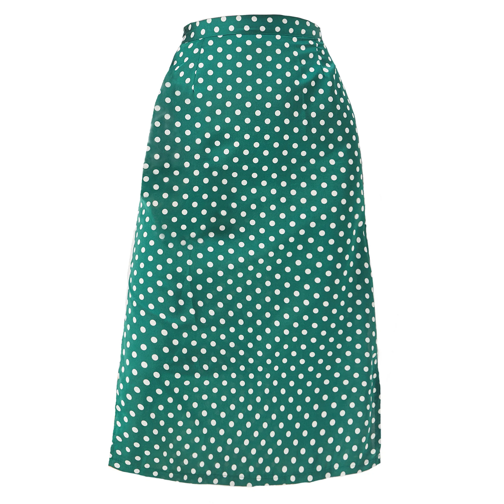 

Urban Casual Slim Split Satin 2021 Spring And Summer High Waist Mid-Length Zipper Polka Dot Print Skirt