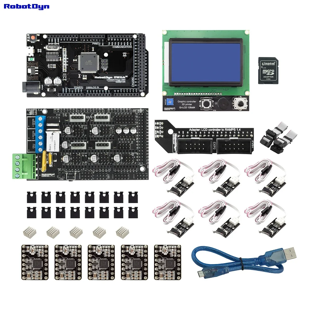 3D принтер и CNC KIT2. MEGA 2560+ RAMPS 1,4+ графический контроллер 128x64+ драйверы+ концевой упор, совместим с Arduino и RepRap - Цвет: With A4988 driver