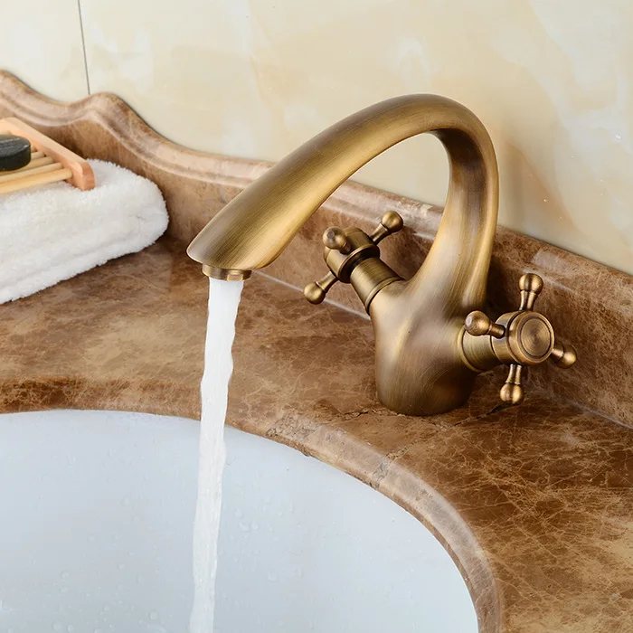 

European To Fake Something Antique Do Used Off The Stage Basin Water Tap Platform Basin Basin Hot And Cold Faucet Full Copper