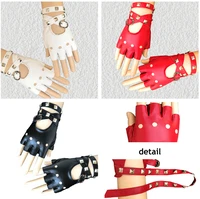 gothic punk cool lady girl sexy disco dance rock and roll fingerless short pu leather gloves guantes punk de rock