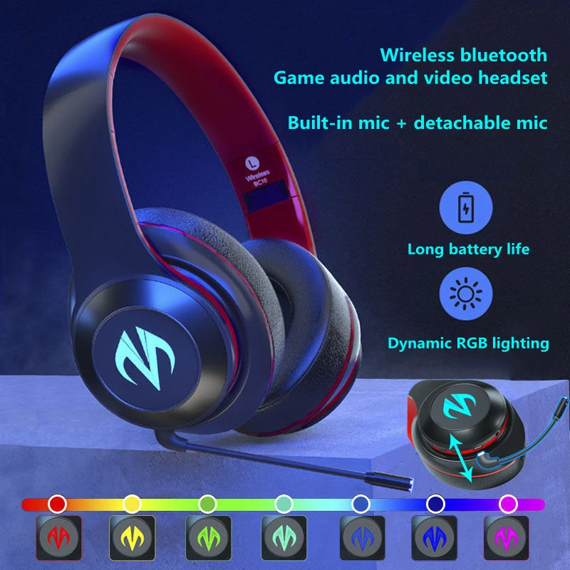 

Новое поступление беспроводной bluetooth со съемной микрофоном и встроенным микрофоном 7,1 канал RGB мобильную игру Функция шумоподавления наушн...
