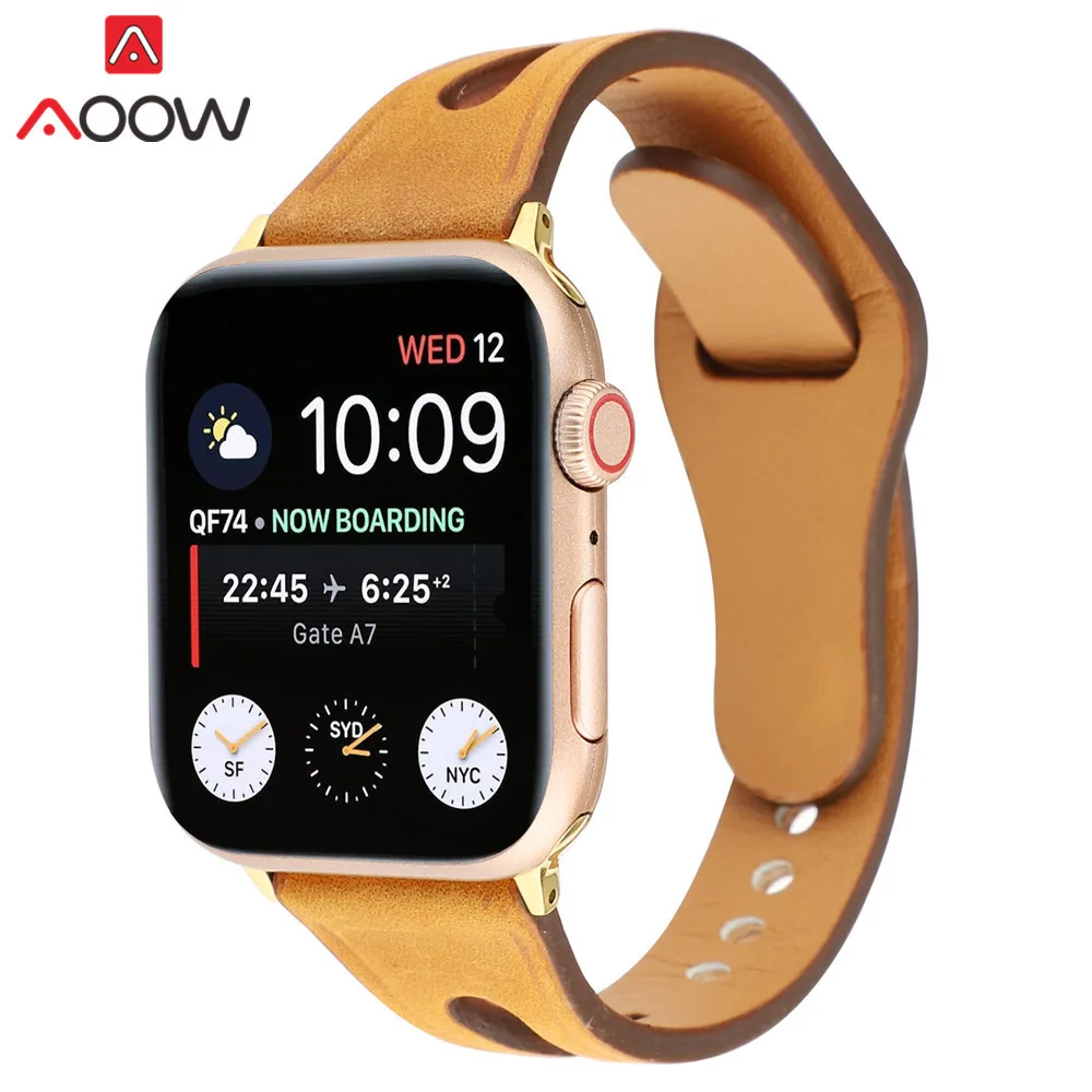 Ремешок для часов из натуральной кожи для Apple Watch 38 мм 42 мм 40 мм 44 мм золотой женский мужской браслет ремешок для iwatch 1 2 3 4 аксессуары