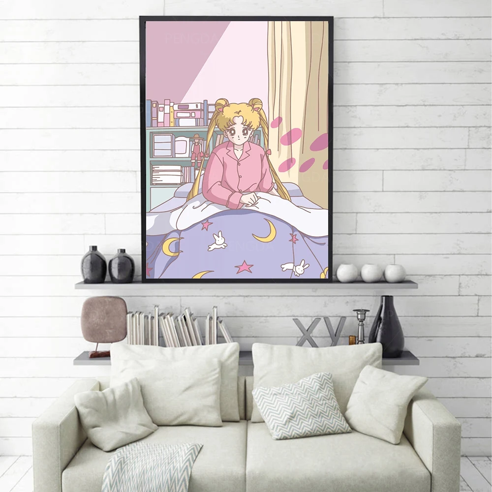 

Canvas Painting Animation Role Home Decor Sailor Moon Picture Modern Printed Pink Theme Modular Poster For Living Room Wall Art