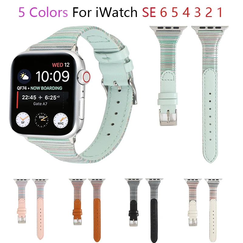 

Stitching Leather Strap For Apple Watch 6 Band iWatch Series SE 5 4 3 38mm 42mm Fabric Belt Bracelet Apple Watch Bands 44mm 40mm