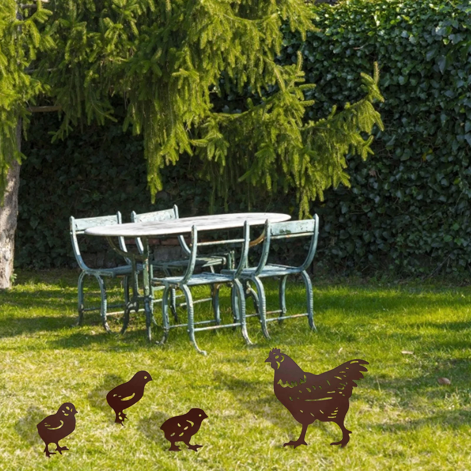 

Chicken and Her Babies Garden Stakes Yard Animal Silhouette Stake Ornaments For Outdoor Garden Yard